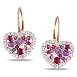 Miadora Pink Silver Amethyst, Ruby and Topaz Heart Earrings