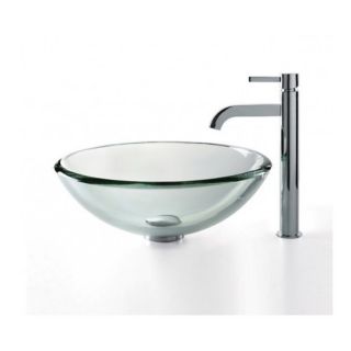 Clear 19mm Thick Glass Vessel Sink and Ramus Faucet