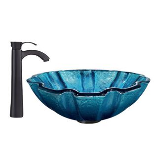 Vigo Mediterranean Seashell Glass Vessel Bathroom Sink and Otis Faucet