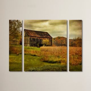 Old Barn on Rainy Day 3 Piece Painting Print on Wrapped Canvas Set by
