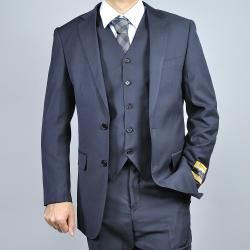 Mens Black Wool/ Silk Vested Suit