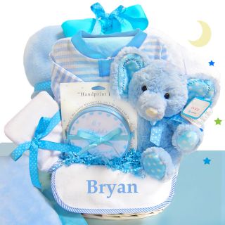 Minky Dots Blue Baby Gift Basket   Personalized   Gift Baskets by Occasion