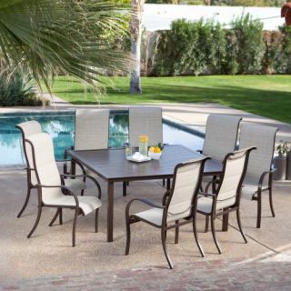 Coral Coast Del Rey Deluxe Padded Sling Square Aluminum Dining Set   Seats 8