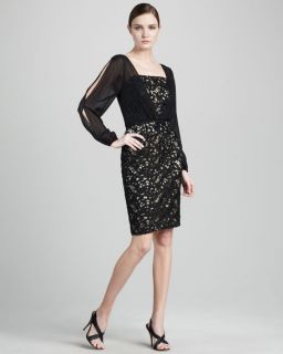 Kay Unger New York Illusion Sleeve Cocktail Dress
