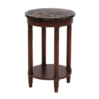 Sevilla 25 inch Marble Round Metal Accent Table with Shelf  