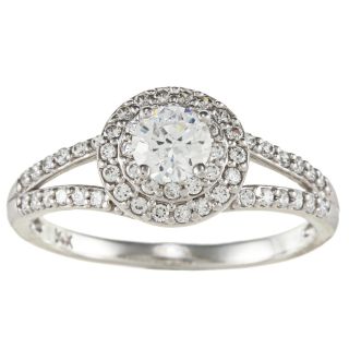 14k White Solid Gold 1ct Round Cubic Zirconia Halo Ring  