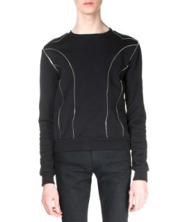 Saint Laurent Allover Zipper Detail Sweatshirt, Black