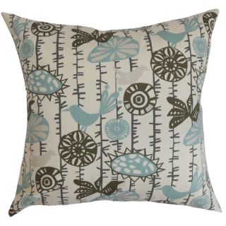 Nettle Floral Village Blue Natural Feather Filled 18 inch Throw Pillow