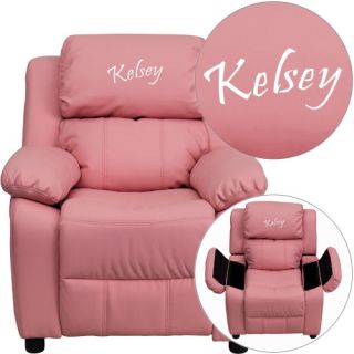Flash Furniture Personalized Vinyl Kids Recliner with Storage Arms   Pink