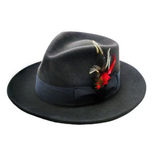 Ferrecci Mens Charcoal 100 Percent Wool Fedora Hat