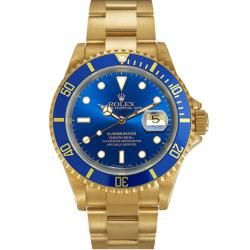 Pre owned Rolex Mens Submariner Date 18K Gold Blue Dial Watch