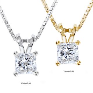 Annello 14k Gold 1/2ct Princess Diamond Solitaire Pendant (G H, VS1