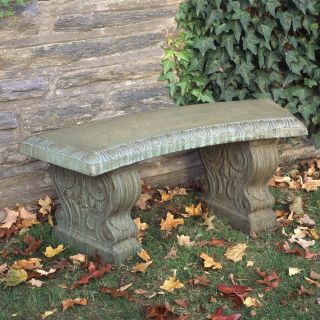 Campania International Curved Traditional Cast Stone Backless Garden Bench   Outdoor Benches