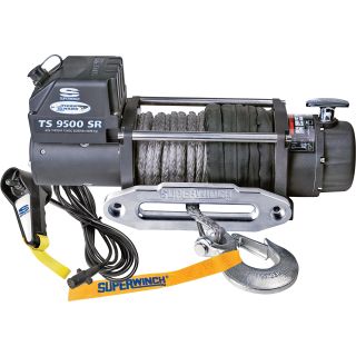 Tiger Shark 12 Volt DC Winch with Remote — 9500-Lb. Capacity, 5.2 HP, 95ft. Synthetic Rope, Model# 1595200  8,000   11,900 Lb. Capacity Winches