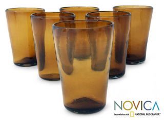 Set of 6 Amber Angles Drinking Glasses (Mexico)  