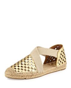 Tory Burch Catalina Perforated Espadrille Flat, Gold/Natural