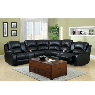 Flynn Black Bonded Leather Reclining Sectional Sofa With Console And