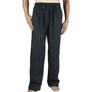 Leisureland Mens Black Stripe Cotton Poplin Pajama Lounge Sleep Pants