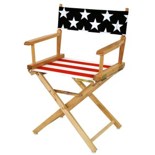 American Flag 18 inch Standard Height Directors Chair   Natural