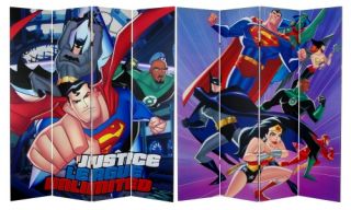 Oriental Furniture 6 ft. Double Sided Justice League Unlimited Canvas Room Divider   Room Dividers