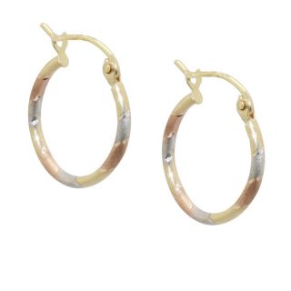 Gioelli 14k Tri color Gold Satin and Diamond cut Hoop Earrings
