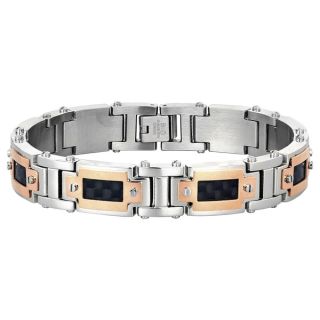 Stainless Steel Carbon Fiber and Rose Ion Plating Accent Bracelet