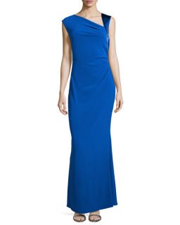 Halston Heritage Asymmetric Neck Ruched Gown