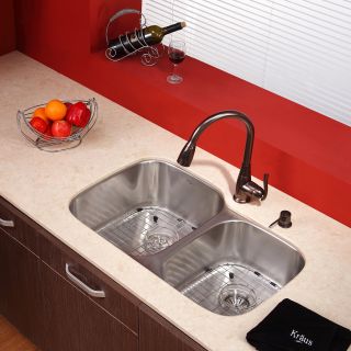 Kraus KBU24 KPF2230 KSD30 Double Basin Undermount Kitchen Sink with Faucet   Kitchen Sinks