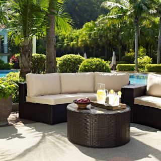 Crosley Catalina Outdoor Wicker Round Sectional Sofa with Coffee Table   Conversation Patio Sets