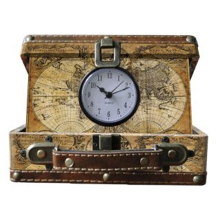 Old World Map Faux Leather Small Suitcase Clock