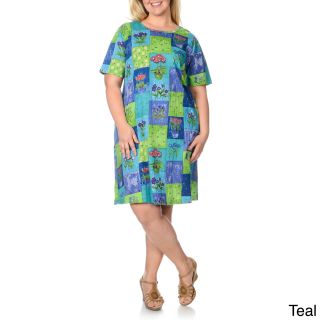 La Cera Womens Plus Size Patchwork Print Dress   Shopping