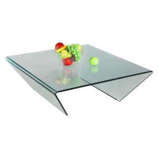 Chintaly Square Bent Glass Cocktail Table with Mirror Effect   Coffee Tables