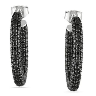 Sterling Silver 1/4ct TDW Black Diamond Hoop Earrings  