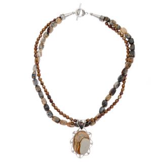 Sterling Silver Freshwater Pearl and Jasper Canyon Necklace (5 mm