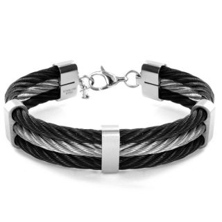 West Coast Jewelry Stainless Steel Black and Steel Cable Bracelet