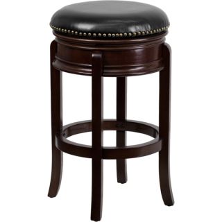 29 inch Backless Wood Bar Stool with Leather Swivel Seat   17231809