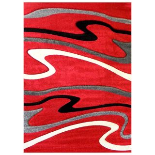 Hollywood Design 284 Abstract Wave Design Red Area Rug (5x7)