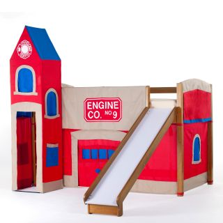 NE Kids Firehouse Junior Loft Bed with Slide   Pecan   Bunk Beds & Loft Beds