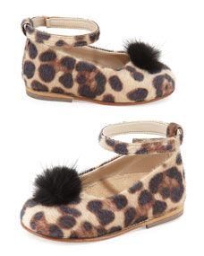 Babywalker Leopard Print Faux Fur Ballet Flat, Tan, Toddler