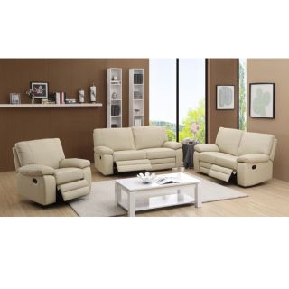 Avery Beige Top Grain Leather Reclining Sofa, Loveseat and Recliner