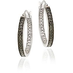 DB Designs Sterling Silver Black Diamond Accent 20 mm Hoop Earrings