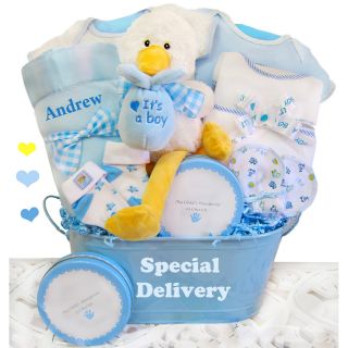 Cashmere Bunny Personalized A Special Delivery Boy's Gift Basket   Gift Baskets by Occasion