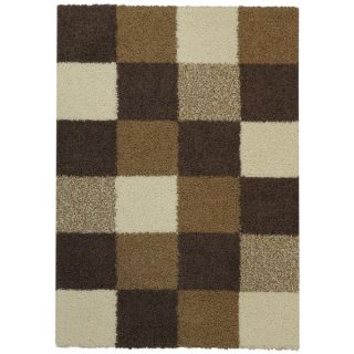 Maxy Home Shag Checkerboard Squares Ivory and Brown Area Rug (67 x 9