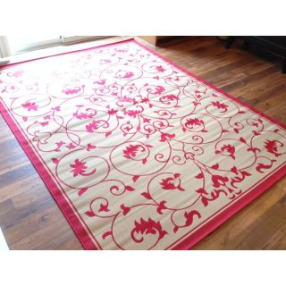 Floral Red Beige Pool Patio Lanai Deck Area Rug Area Rug (710 X 106)