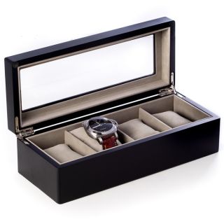 Bey Berk Wood Glass Top Watch Box