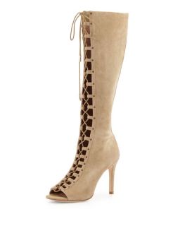 Joie Aubry Suede Lace Up Open Toe Knee Boot, Cement