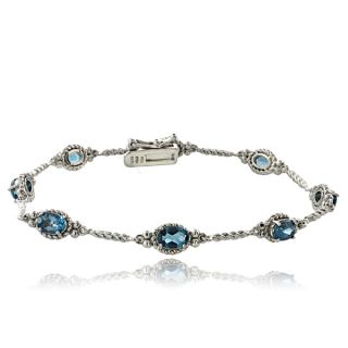 Glitzy Rocks Sterling Silver London Blue Topaz Braided Link Bracelet