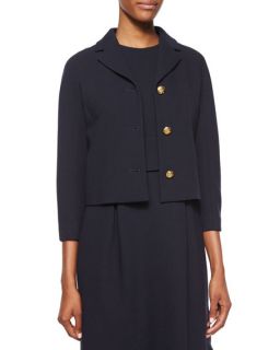 Michael Kors Collection 3/4 Sleeve Knot Button Jacket, Navy