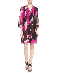 Diane von Furstenberg Layla Pleated Dancing Explosion Shift Dress, Black/Multicolor