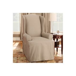 Sure Fit Cotton Duck Wing Chair T Cushion Slipcover